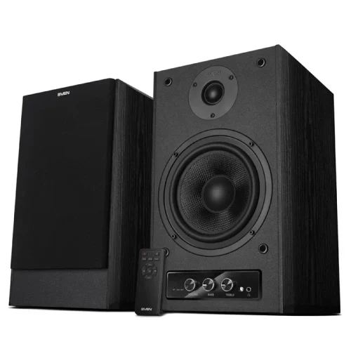 SVEN MC-30 Black,  2.0 / 2x100W RMS, D-CLASS AMPLIFIER WITH DSP, remote control, dimensions 225x255x355 mm, black, wooden.