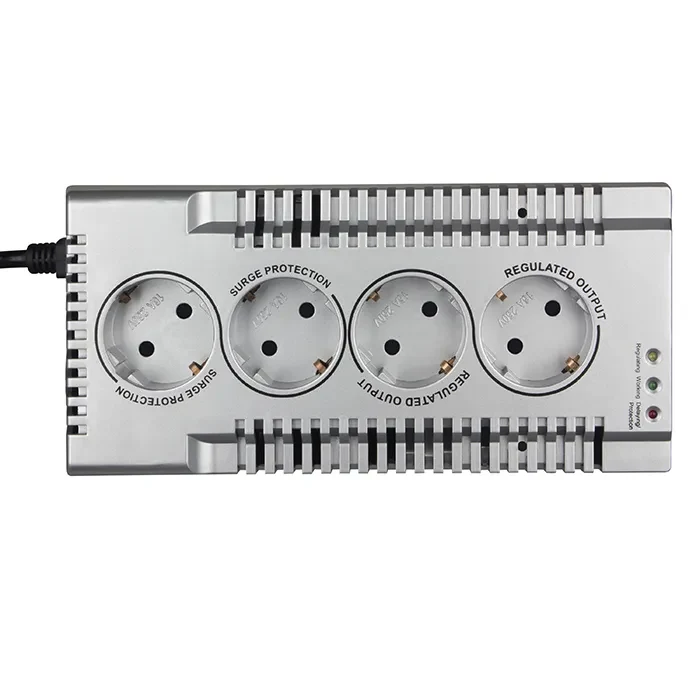 SVEN VR-F1500, 500W, Automatic Voltage Regulator, 4x Schuko outlets, Input voltage: 180-285V, Output voltage: 230V ± 10%, input and output voltage digital indicator on the front panel, Power supply delay function, metal body, Black 3
