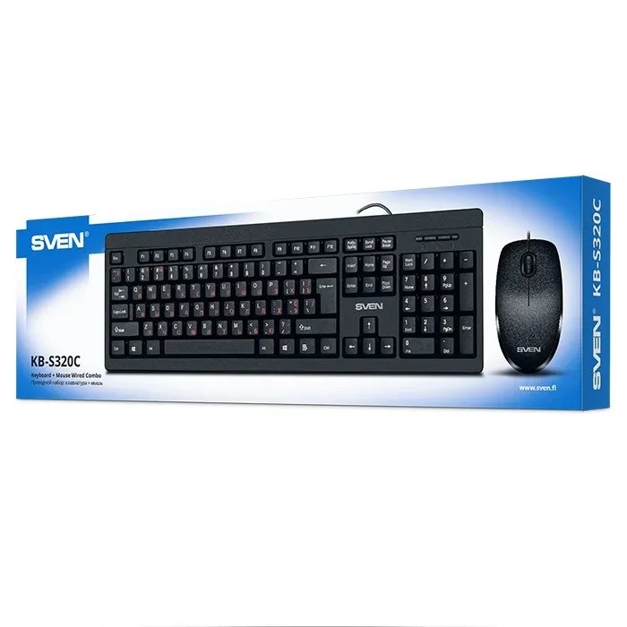 SVEN KB-S320C, Keyboard 104 keys + Mouse (Optical 800 dpi, 3+1 (scroll wheel)), Waterproof design, 1.5m, USB, Black, Rus/Ukr/Eng 9