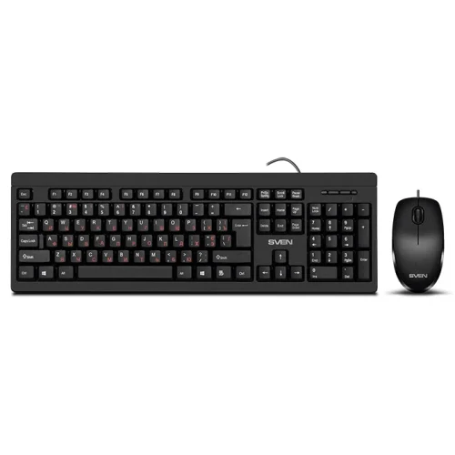 SVEN KB-S320C, Keyboard 104 keys + Mouse (Optical 800 dpi, 3+1 (scroll wheel)), Waterproof design, 1.5m, USB, Black, Rus/Ukr/Eng