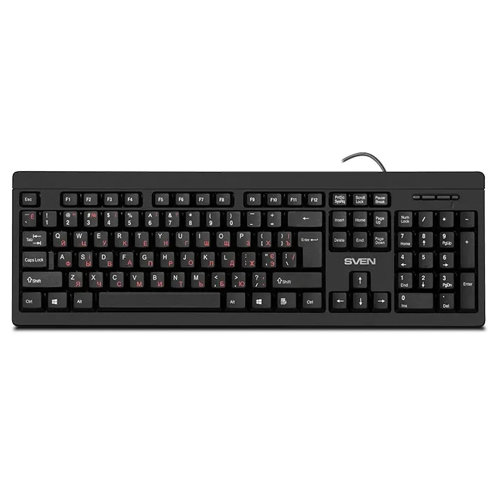 SVEN KB-S320C, Keyboard 104 keys + Mouse (Optical 800 dpi, 3+1 (scroll wheel)), Waterproof design, 1.5m, USB, Black, Rus/Ukr/Eng 3
