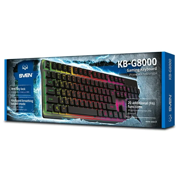 SVEN KB-G8000 Gaming Keyboard, membrane with tactile feedback,105 keys, 20 Fn-keys, Backlight, 1.8m, USB, Рус/Укр/Eng, Black 7