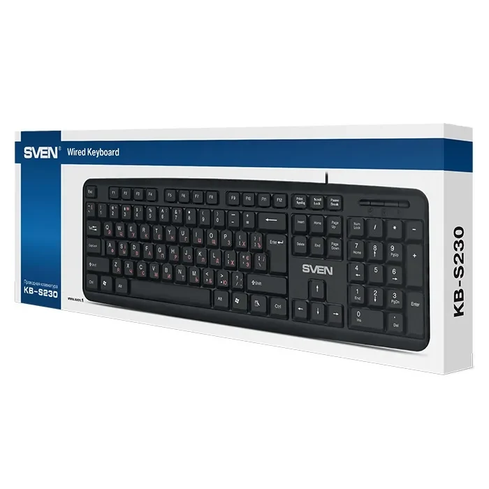 SVEN KB-S230, Keyboard, Waterproof construction, 104 keys, 2m, USB, Black, Rus/Ukr/Eng 4