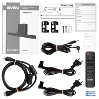 SVEN Soundbar SB-2700DA  with wireless subwoofer, 450 W, 275W + 7*25W (5.1.2), DolbyAtmos, Bluetooth, HDMI, USB, Wireless Subwoofer, HDMI (ARC), SPDIF (Optical),  AUX (3.5mm jack), remote control, LED display, black 9