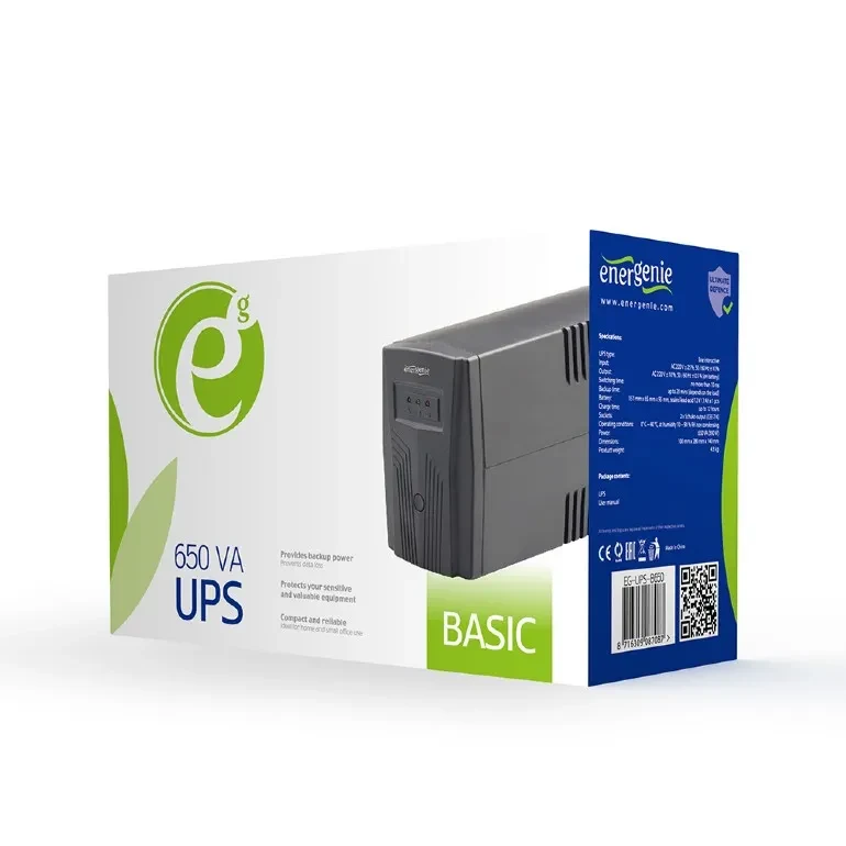 UPS EnerGenie EG-UPS-B650 / 650VA / 390W / 2 x Schuko sockets / Black 4