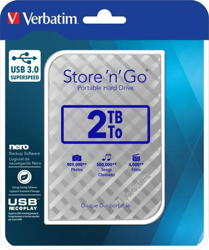 2.5” HDD Extern Verbatim ”Store 'n' Go” / USB3.0 / 2.0TB / Silver 4