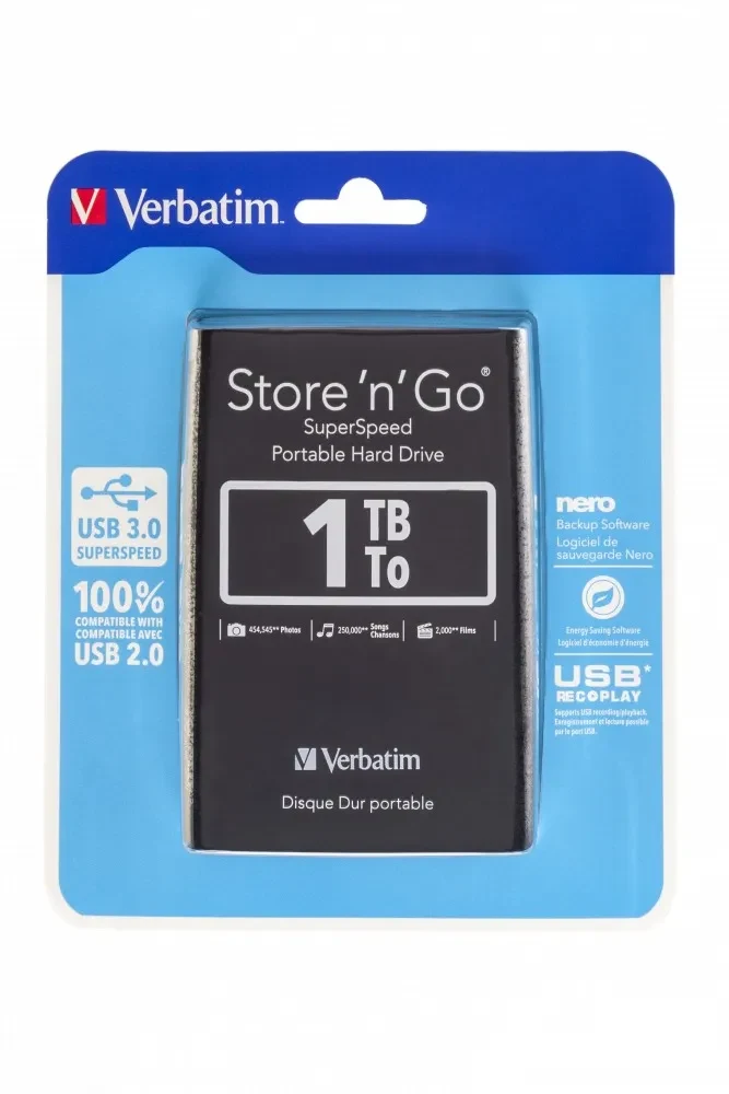 2.5” HDD Extern Verbatim Store 'n' Go G1 / USB3.0 / 1.0TB / Black 8