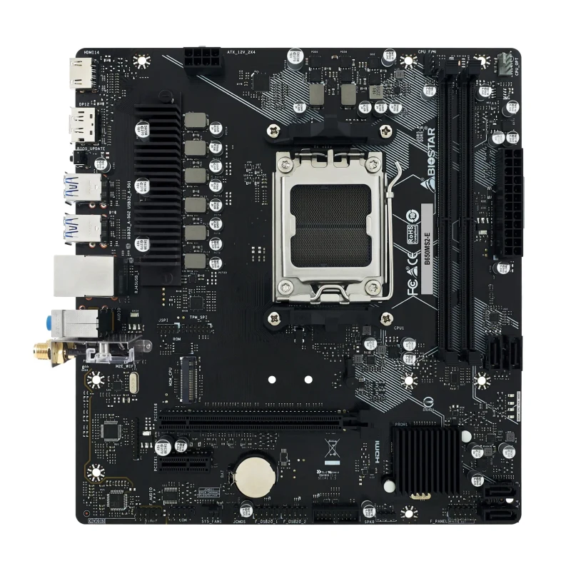 BIOSTAR B650MS2-E, Socket AM5, AMD B650, Dual 2xDDR5-6000, APU AMD graphics, HDMI, DP, 1xPCIe X16, 4xSATA3, RAID, 1xM.2 4.0, 1xPCIe X1, ALC897 7.1 HDA, 2.5GbE LAN, 6xUSB3.2, mATX 2