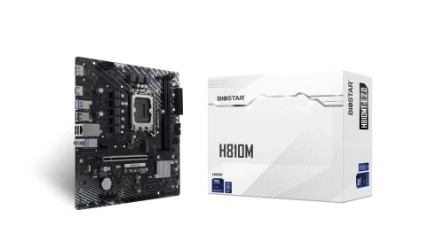 BIOSTAR H810MT-E 2.0, Socket 1851, Intel® H810 (Ultra 2 Series CPU), CPU graphics, HDMI, DP, Dual 2xDDR5-6400, 1xPCIe X16 5.0, 4xSATA3, RAID, 1xM.2 4.0, 2xPCIe X1, 1xWiFi M.2 Key E, ALC897 7.1 HDA, 1GbE LAN, 5xUSB3.2 (1C+4A), mATX