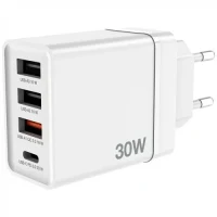 USB Charger VERBATIM 30W, 4 Port - 1 x USB-C port (PD 3.0 up to 20W), 3 x USB-A ports (1 x USB-A QC 3.0 up to 18W, 2 x USB-A up to 10W), EU plug, flame-resistant, White 2