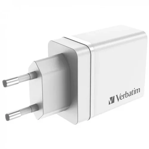 USB Charger VERBATIM 30W, 4 Port - 1 x USB-C port (PD 3.0 up to 20W), 3 x USB-A ports (1 x USB-A QC 3.0 up to 18W, 2 x USB-A up to 10W), EU plug, flame-resistant, White 3