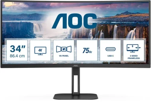 34.0” Monitor AOC CU34V5C/BK/ Curved/ 1ms/ 21:9/ 4K/ Black