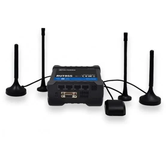 LTE WLAN Router, Euro PSU, 2 x LTE antennas, 2 x WiFi antennas, RS485 connector block, I/O connector block, DIN rail + GNSS antenna 2