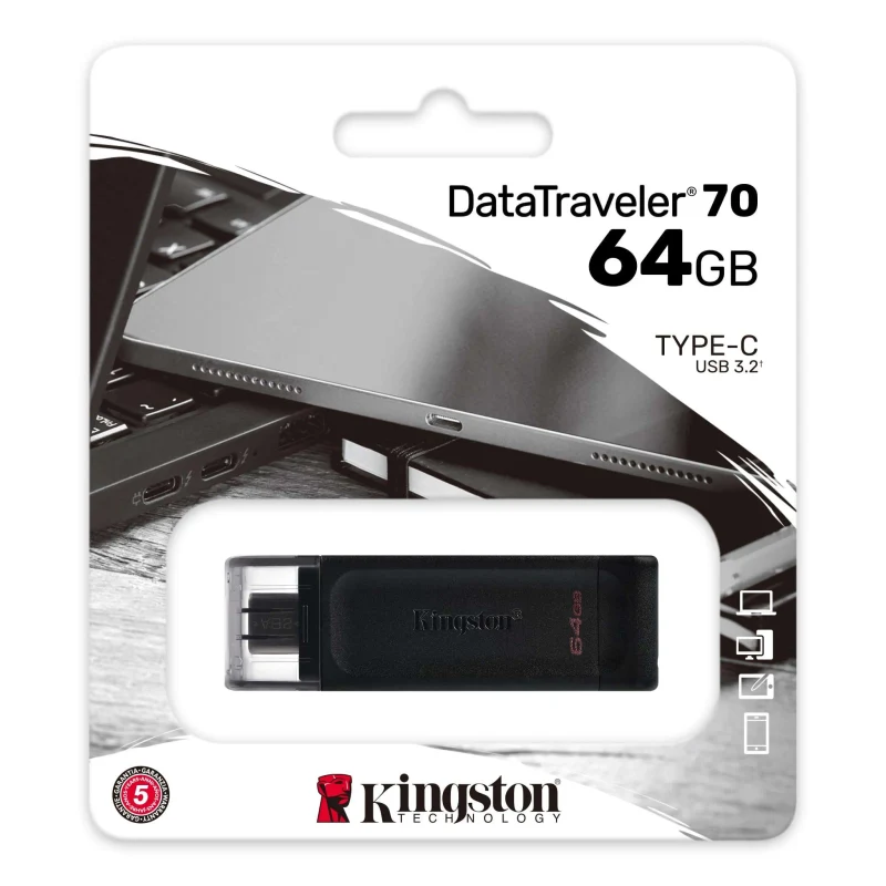 Flash Drive USB-С Kingston DataTraveler 70 / 64GB / 80 MByte/s 3