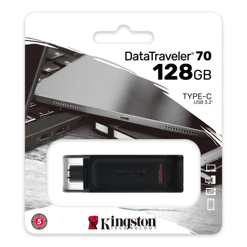 Flash Drive USB-С Kingston DataTraveler 70 / 128GB / 80 MByte/s 3