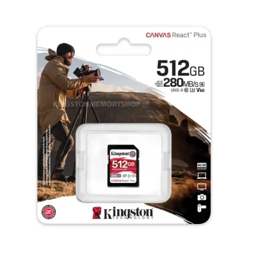 Card de memorieSD 512GB V60 Kingston Canvas React Plus, 280MB/s, UHS-II