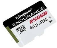 256GB microSD Class10 A1 UHS-I U1 Kingston High-Endurance, up to 95Mb/s, For home security, surveillance, body and dash cams, 3K P/E cycles, Health monitoring, Operating Hours 26.9K hours (24/7 recording for 3-year warranty) 2