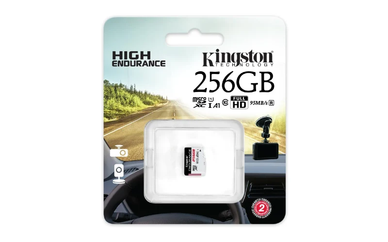 256GB microSD Class10 A1 UHS-I U1 Kingston High-Endurance, up to 95Mb/s, For home security, surveillance, body and dash cams, 3K P/E cycles, Health monitoring, Operating Hours 26.9K hours (24/7 recording for 3-year warranty) 3