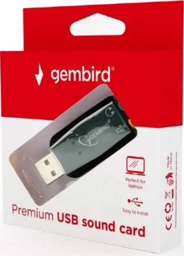 Gembird SC-USB2.0-01 ”Virtus Plus”  USB Sound Card,  connectors: USB A-type male, 3.5mm stereo headphone jack, 3.5mm microphone input jack, 3.5 mm line-in jack,  CMedia CM108B
