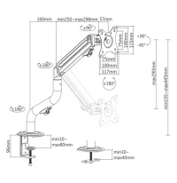 Arm for 1 monitor 17”-32” - Gembird MA-DA1-02, Adjustable desk display mounting arm, Gas spring 2-8kg, VESA 75/100, arm rotates, extends and retracts, tilts to change reading angles, and allows to rotate display from landscape-to-portrait mode 2