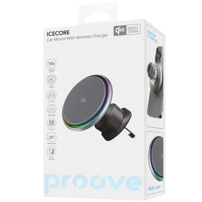 Car Mount With Wireless Charger Proove Icecore Qi2 15W, Gray 5