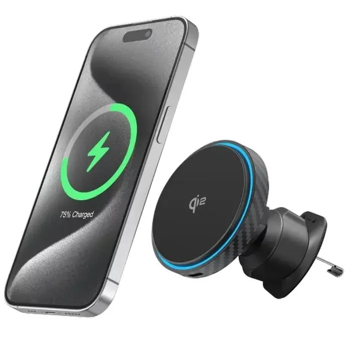 Car Mount With Wireless Charger Proove Graphite Circle Qi2 15W, Black 5