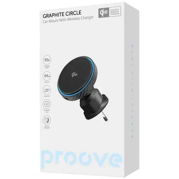 Car Mount With Wireless Charger Proove Graphite Circle Qi2 15W, Black 3
