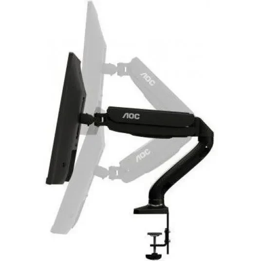 Arm for 1 monitors 13”-31.5” -  AOC AS110D0 Black, Desk Clamp/Grommet, Aluminum structure, Gas spring, Height adjustment, Max.Load: 2-9kg, Tilt: '-90°~+85°, Swivel:180°, Rotation:360°, Hidden cable management, VESA 75/100 3