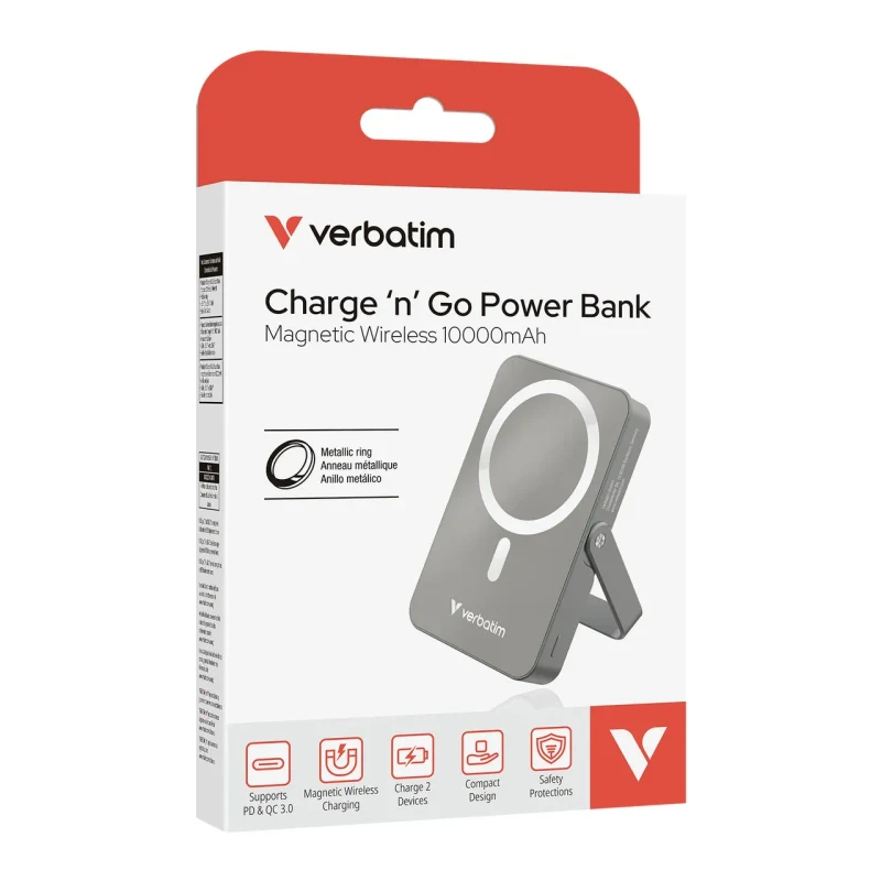 Power Bank Magnetica Wireless cu suport Verbatim Charge'n'Go / 10000 mAh / Gray 3