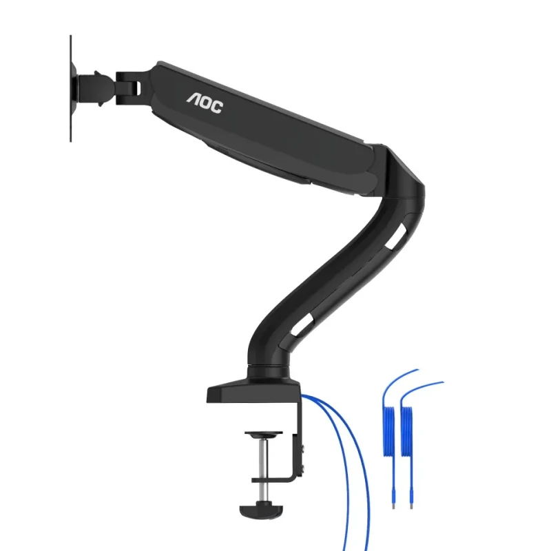 Arm for 1 monitors 13”-31.5” -  AOC AS110DX with integrated USB Hub, Black, USB Hub: USB-C + USB3.0, Desk Clamp/Grommet, Aluminum structure, Gas spring, Height adjustment, Max.Load: 2-9kg, Tilt: '-90°~+85°, Swivel:180°, Rotation:360°, Hidden cable management, VESA 75/100 5