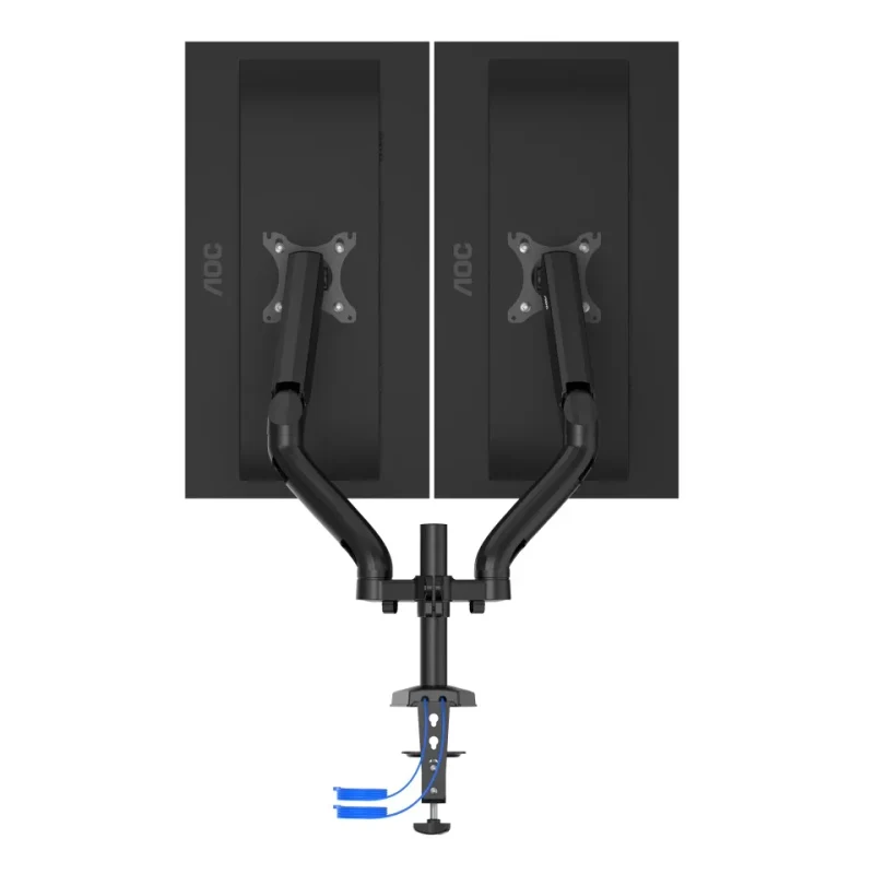 Arm for 2 monitors 13”-31.5” -  AOC AD110DX with integrated USB Hub, Black, USB Hub: USB-C + USB3.0, Desk Clamp/Grommet, Aluminum structure, Gas spring, Height adjustment, Max.Load: 2-9kg, Tilt: '-90°~+85°, Swivel:180°, Rotation: 360°, Hidden cable management, VESA 75/100 2