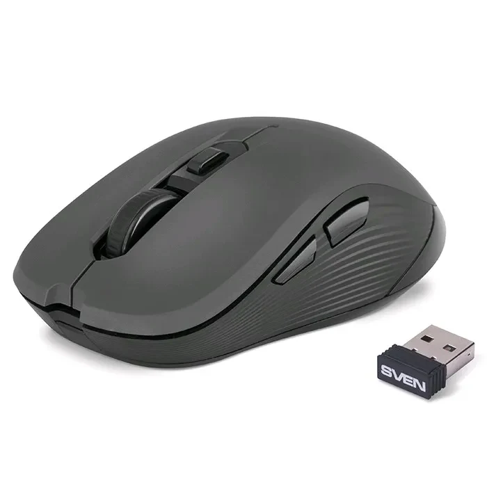 SVEN RX-560SW Wireless, Optical Mouse, 2.4GHz, Nano Receiver, 800/1200/1600dpi, 5+1(scroll wheel) Silent buttons, Switching DPI modes, Rubber scroll wheel, Gray 2
