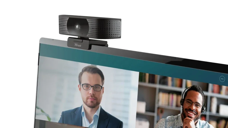 Trust Teza 4K Ultra HD Webcam, Advanced 4K Ultra HD webcam with a 74° field of view, 30 fps, two stereo integrated microphones, Automatic white balance, Auto focus, Privacy mode, Mounting type: clip, tripod, 2m 5