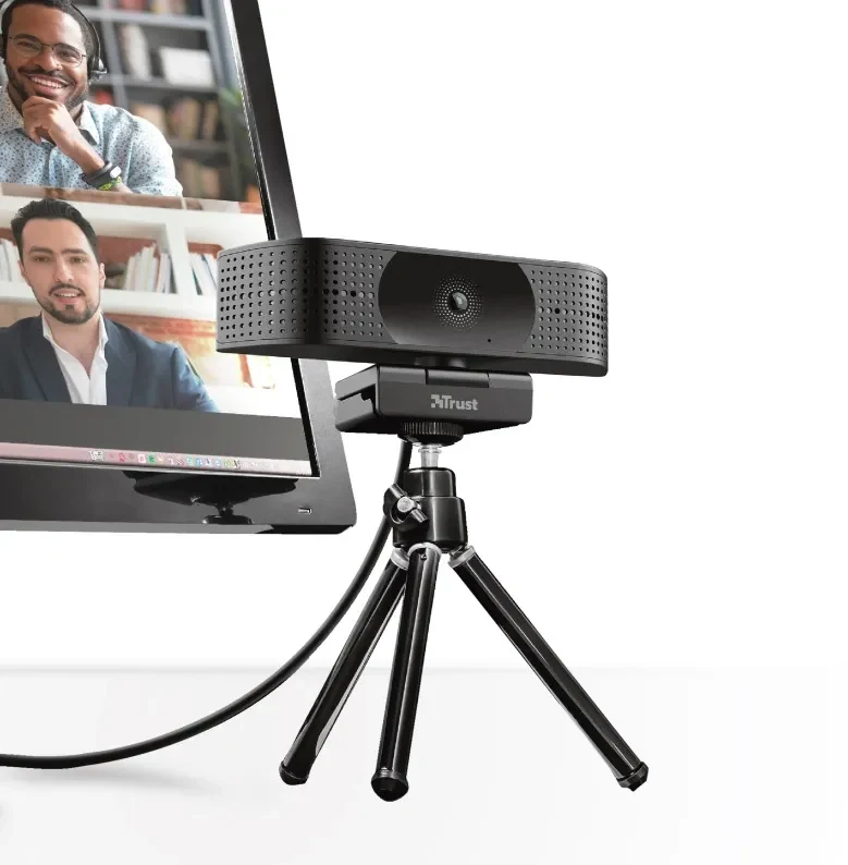Trust Teza 4K Ultra HD Webcam, Advanced 4K Ultra HD webcam with a 74° field of view, 30 fps, two stereo integrated microphones, Automatic white balance, Auto focus, Privacy mode, Mounting type: clip, tripod, 2m 6
